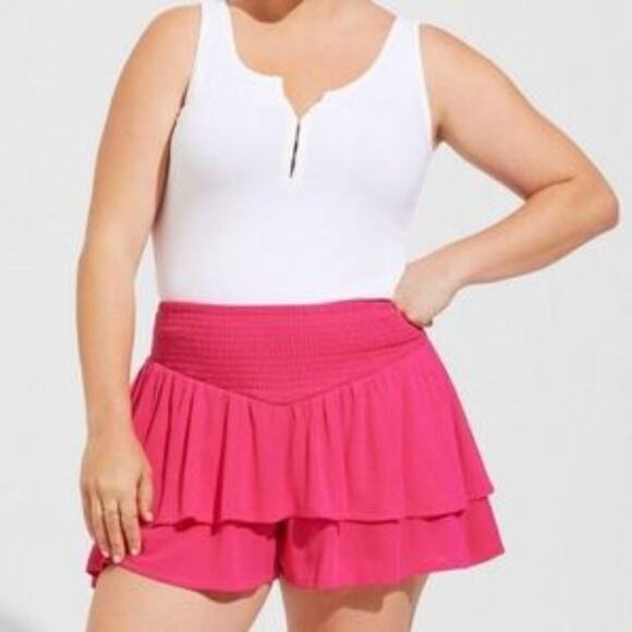 Torrid Pink Peacock 3.5 Inch Pull-On Washable Gauze Smocked Ruffle Short Sz 4X - Picture 1 of 8